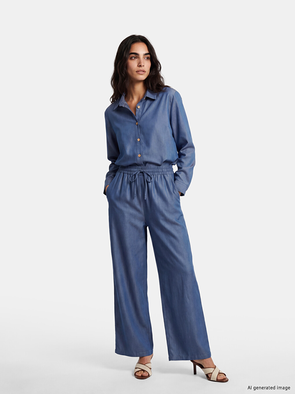 Elastic Waist Wide Leg Women's Trousers