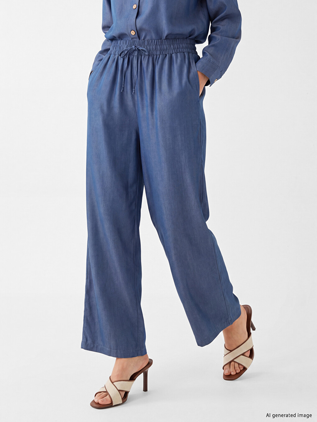 Elastic Waist Wide Leg Women's Trousers-1