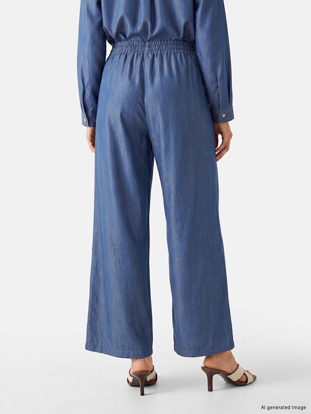 Elastic Waist Wide Leg Women's Trousers-3