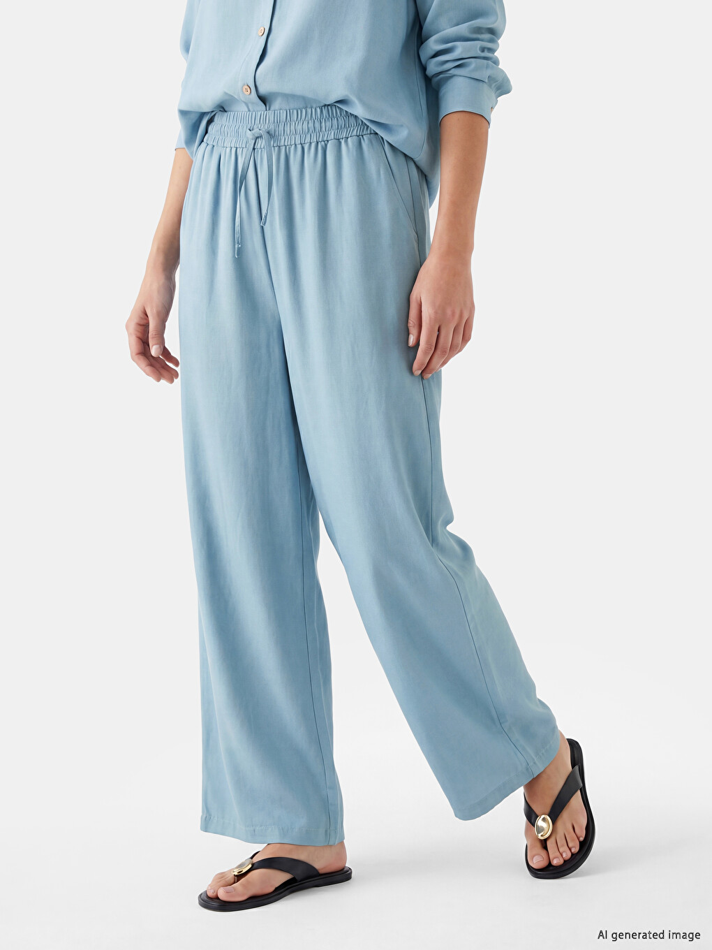 Elastic Waist Wide Leg Women's Trousers-1