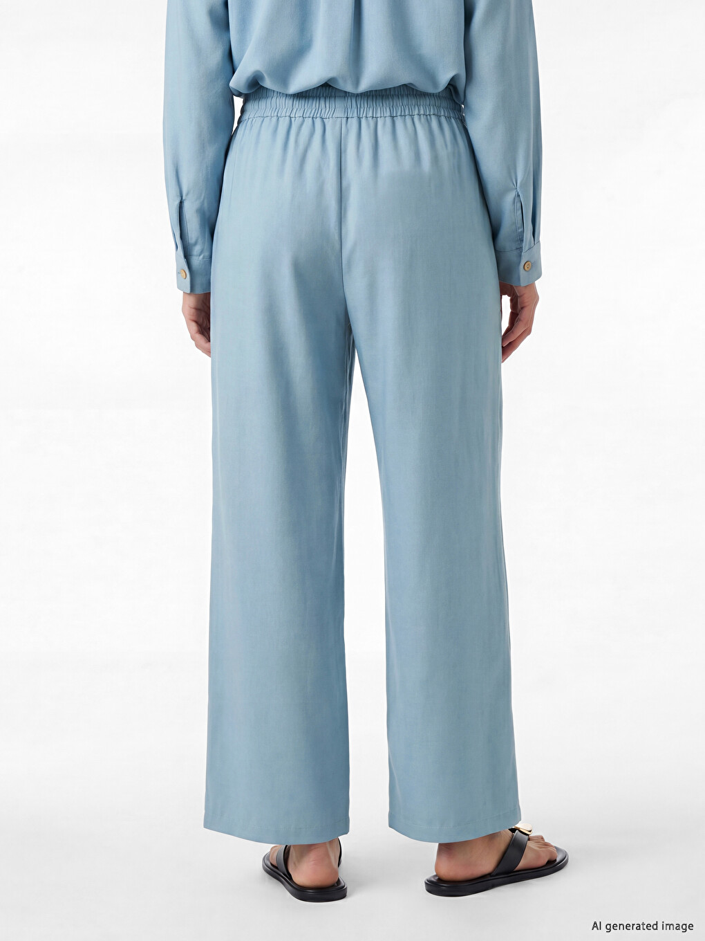 Elastic Waist Wide Leg Women's Trousers-3