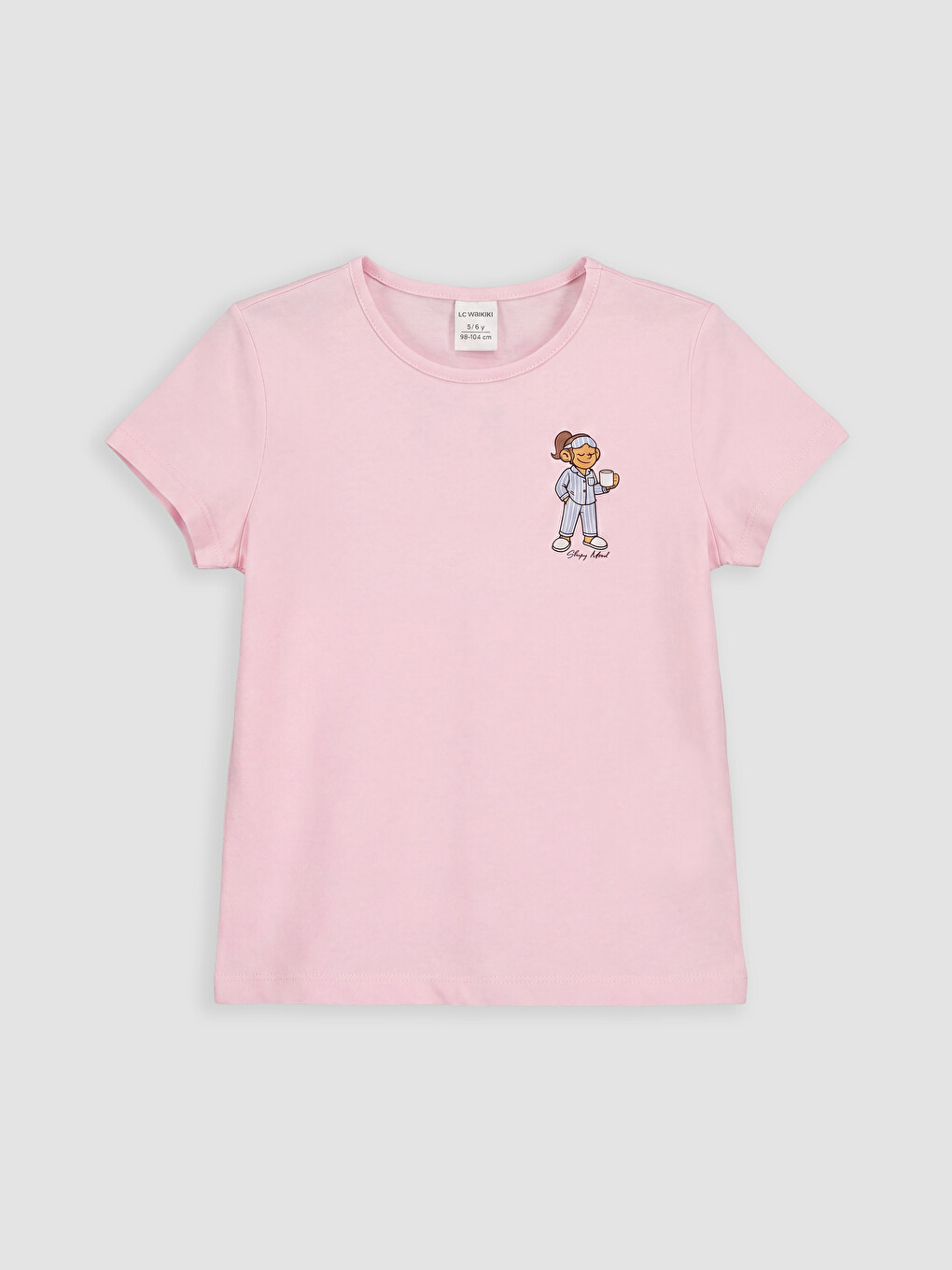 Pembe Bisiklet Yaka Maymun Baskılı Kız Çocuk Pijama Üstü