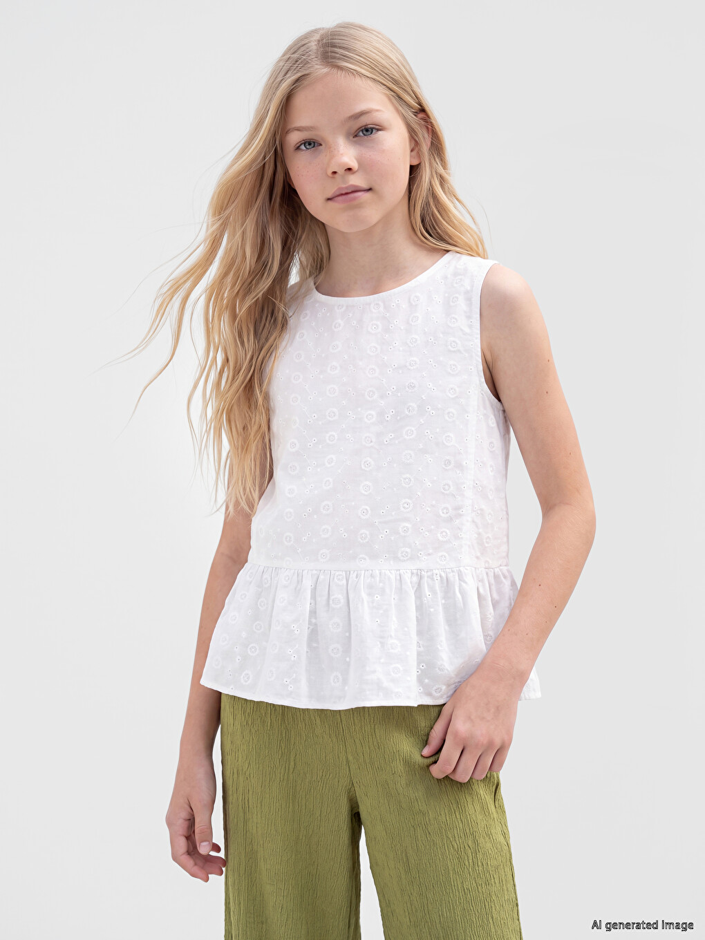 Beyaz Nakışlı Kız Çocuk Peplum Gömlek-1