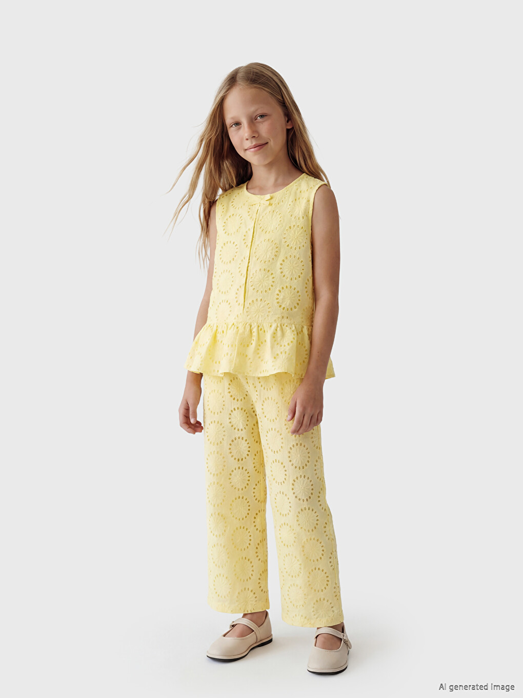 Sarı Bisiklet Yaka Kız Çocuk Peplum Bluz-1