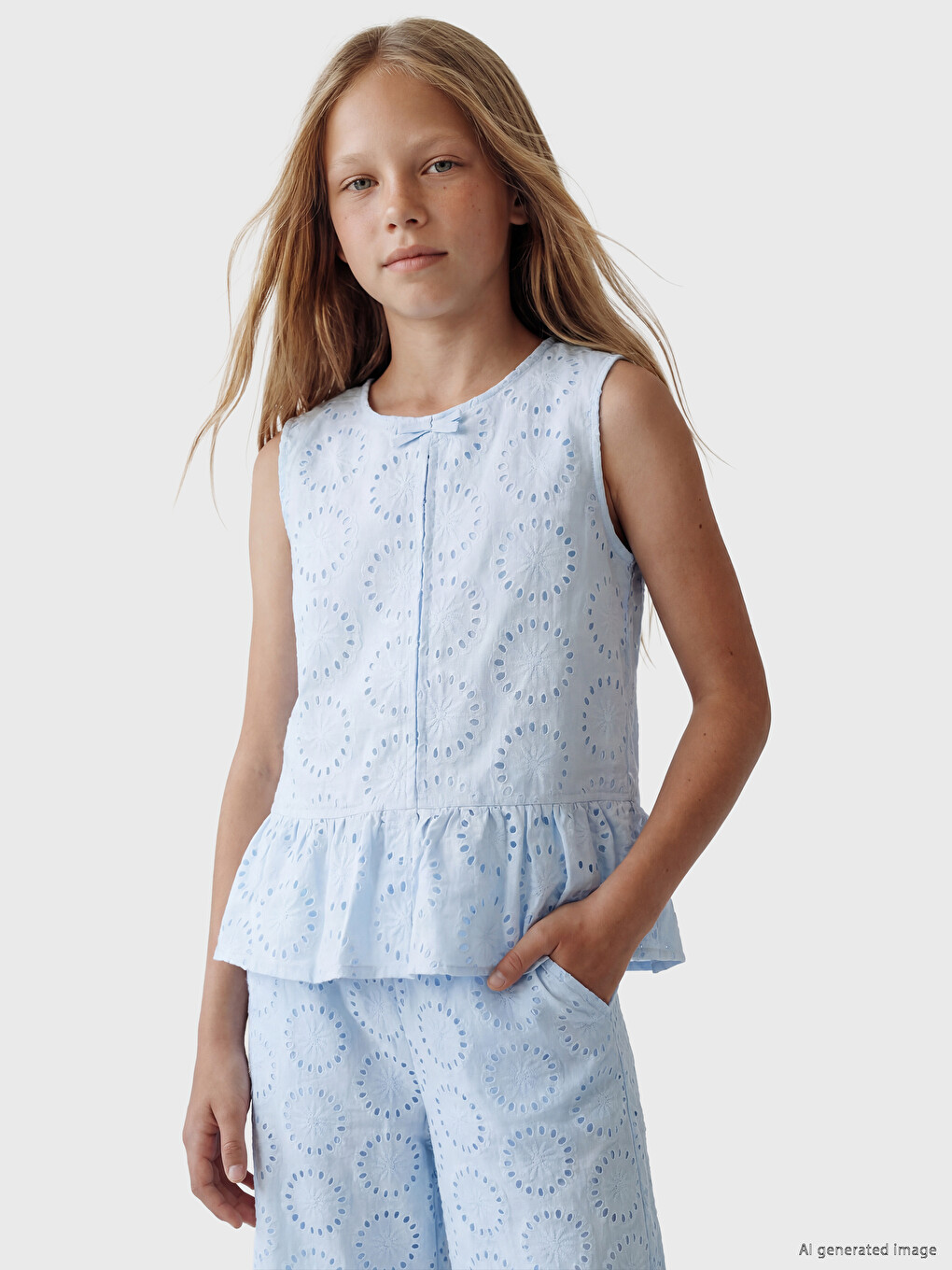 Mavi Bisiklet Yaka Kız Çocuk Peplum Bluz-1
