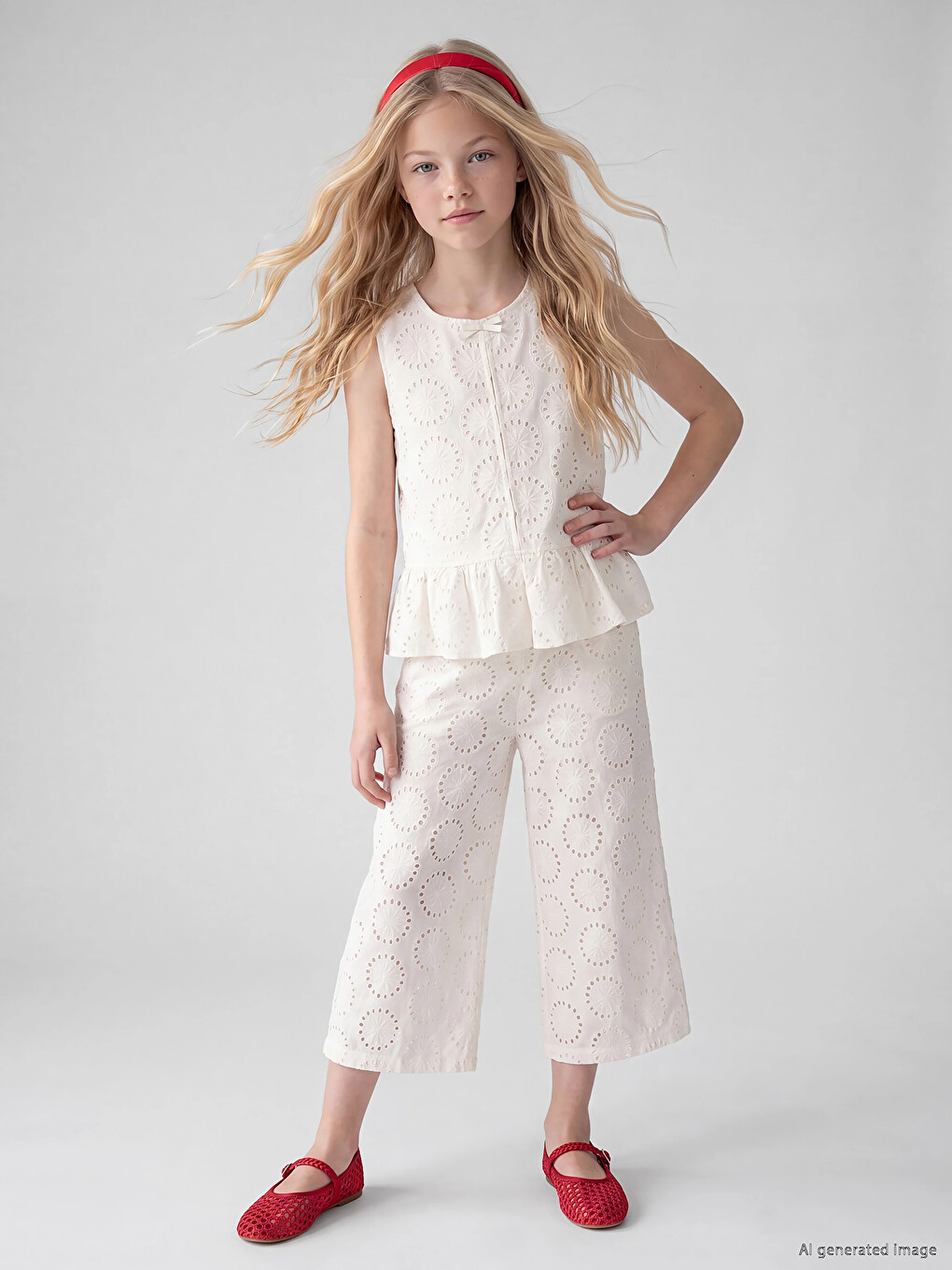 Beyaz Bisiklet Yaka Kız Çocuk Peplum Bluz