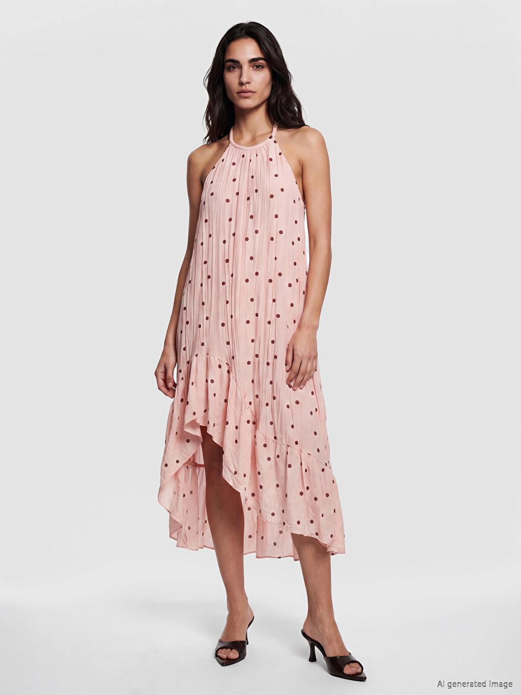 Halter Neck Polka Dot A Form Dress