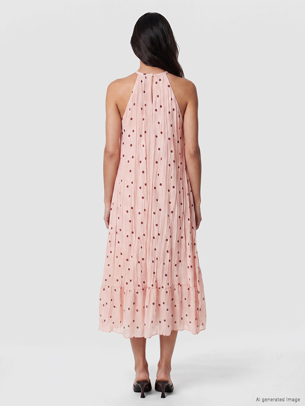 Halter Neck Polka Dot A Form Dress-3