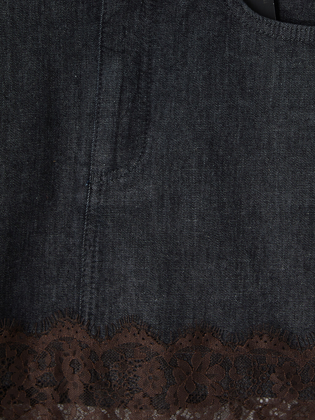 İndigo Dar Fit Dantel Detaylı Mini Jean Etek-1