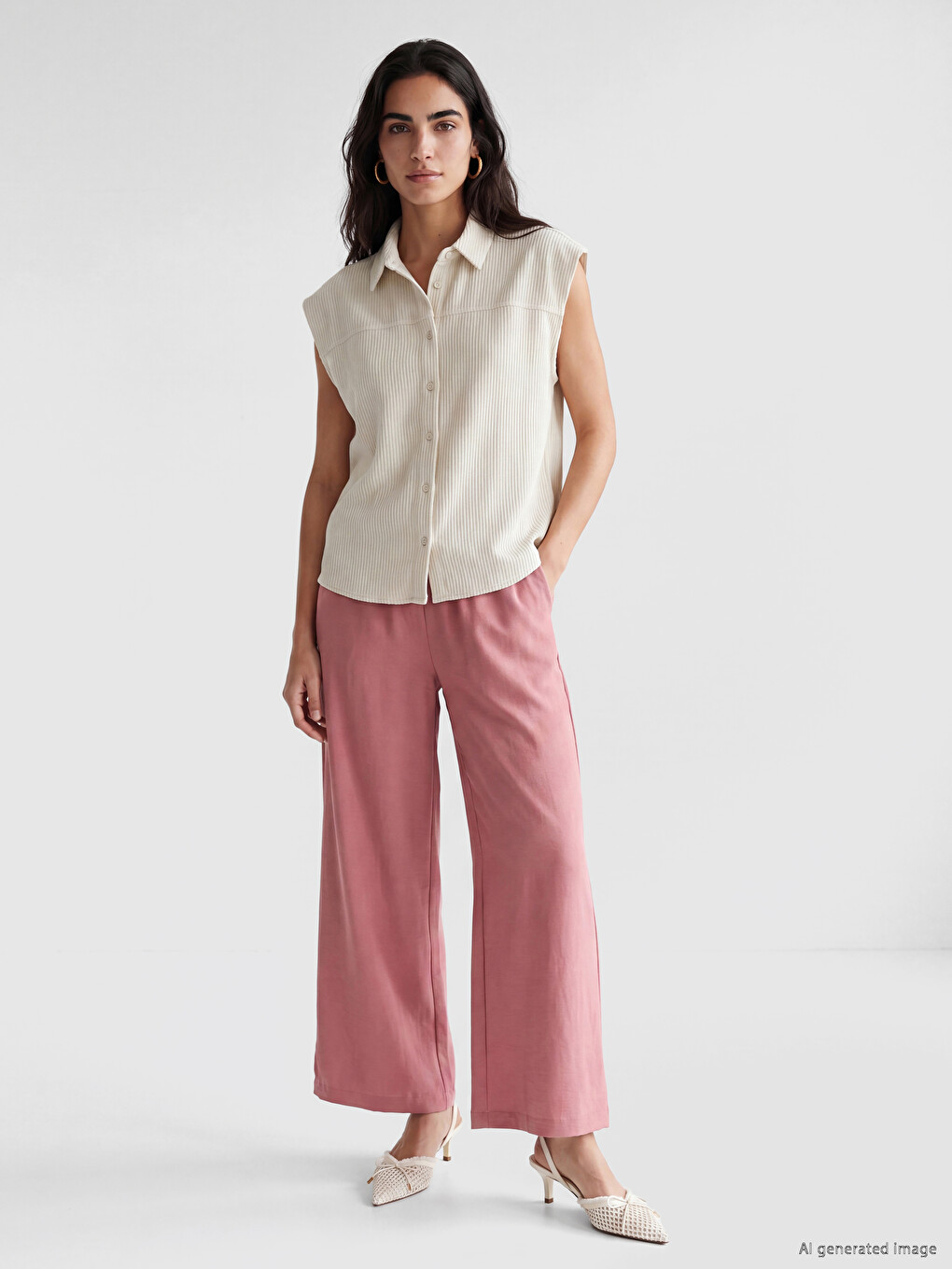 Pantalon Femme À Jambe Large À Taille Élastiquée