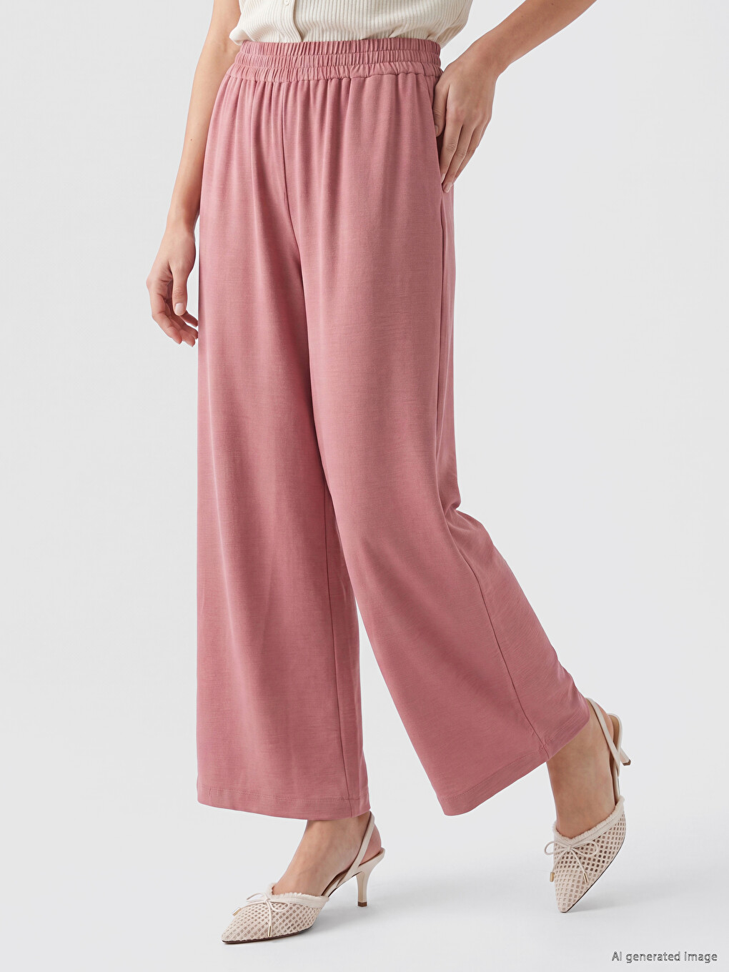 Pantalon Femme À Jambe Large À Taille Élastiquée-1