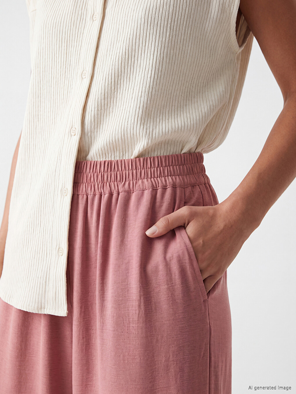 Pantalon Femme À Jambe Large À Taille Élastiquée-2