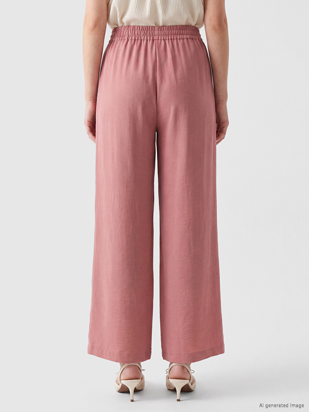Pantalon Femme À Jambe Large À Taille Élastiquée-3