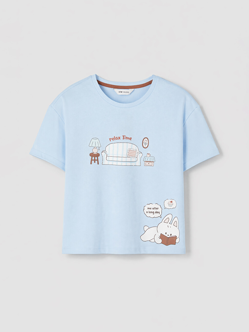 Mavi Bisiklet Yaka Baskılı Kadın Pijama Takımı-1