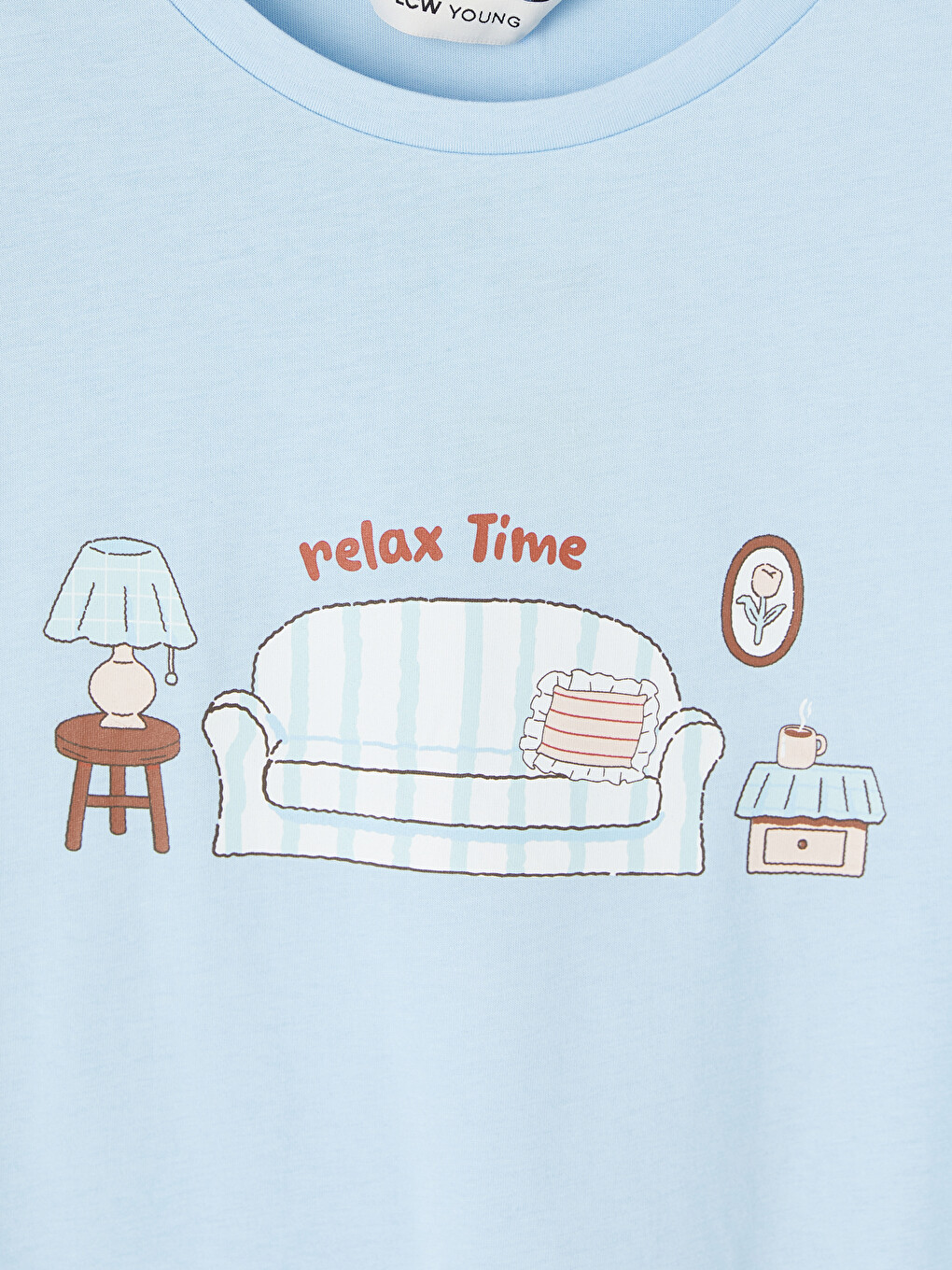 Mavi Bisiklet Yaka Baskılı Kadın Pijama Takımı-5