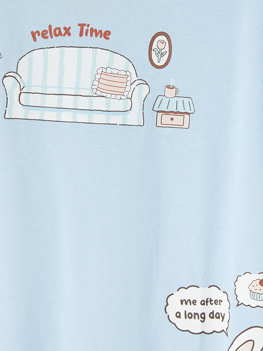 Mavi Bisiklet Yaka Baskılı Kadın Pijama Takımı-6