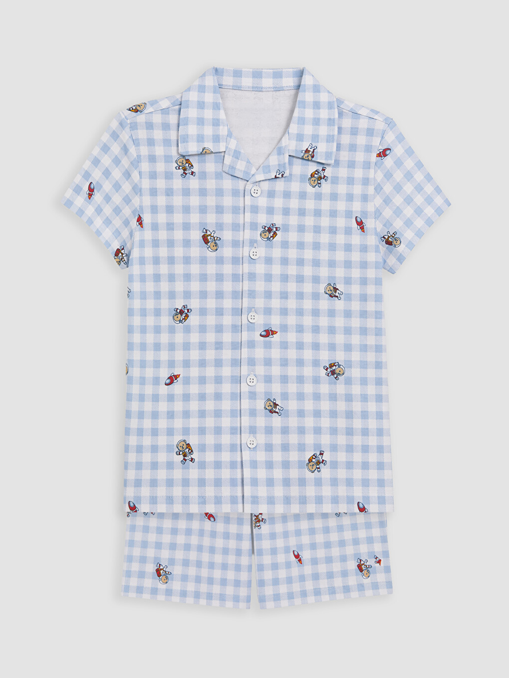 Mavi Gömlek Yaka Erkek Çocuk Şortlu Pijama Takımı