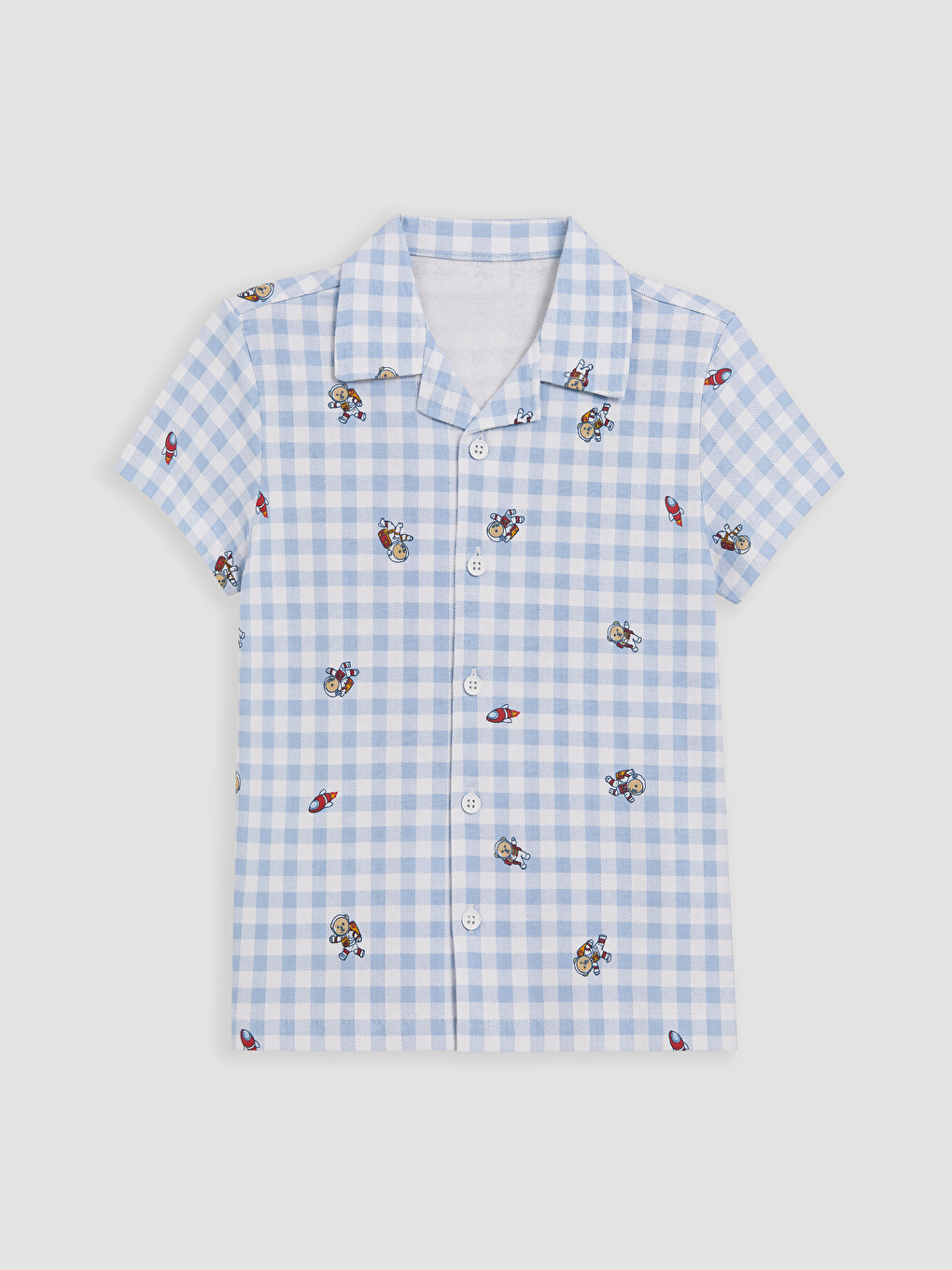 Mavi Gömlek Yaka Erkek Çocuk Şortlu Pijama Takımı-1