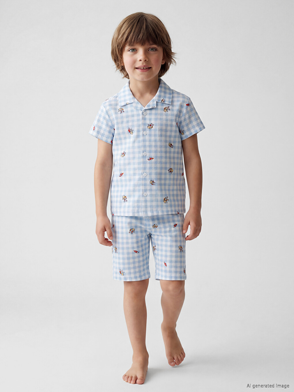 Collared Neck Boys' Shortie Pyjama Set-1
