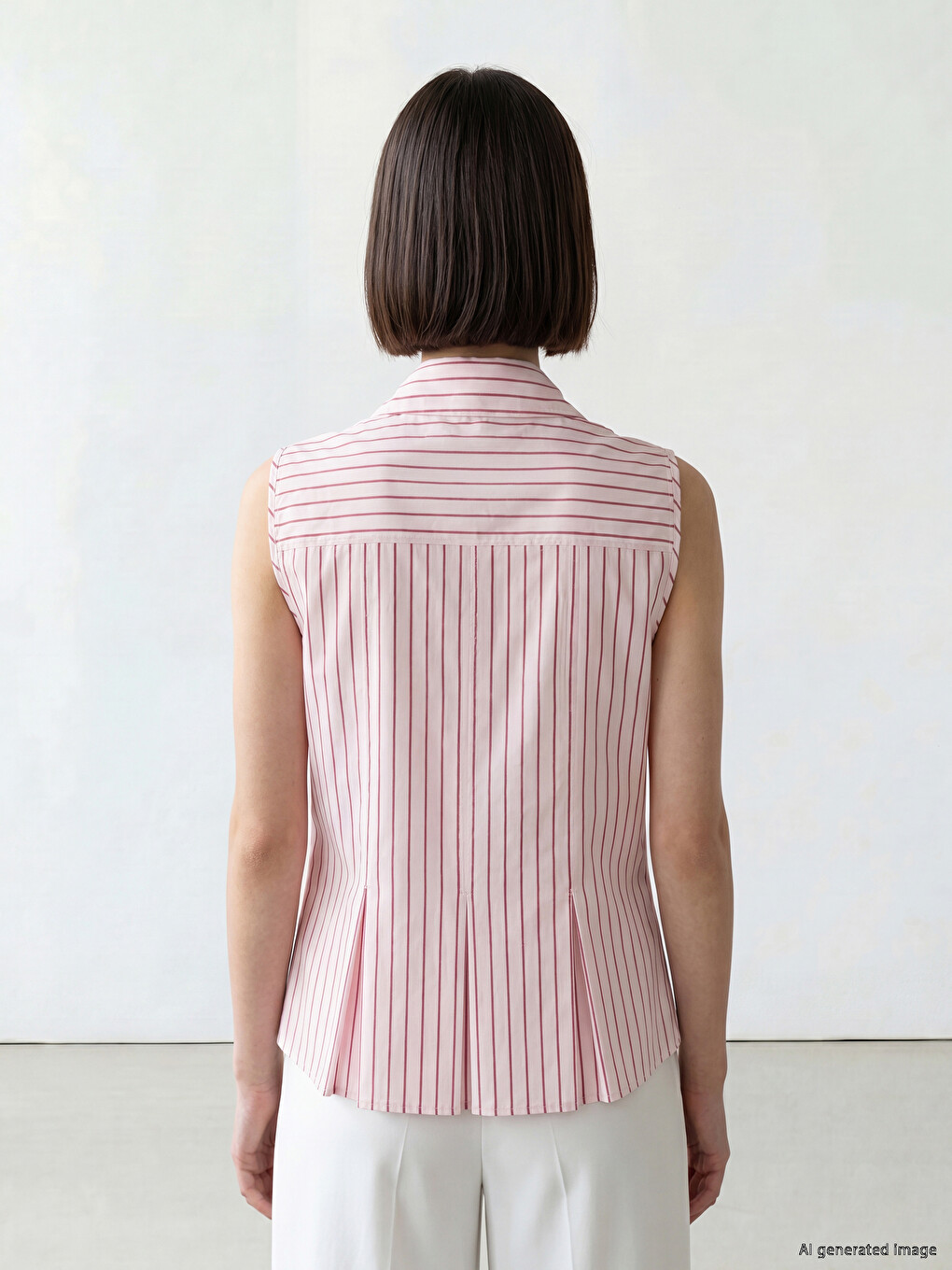 Collared Neck Striped Bowed Blouse-3