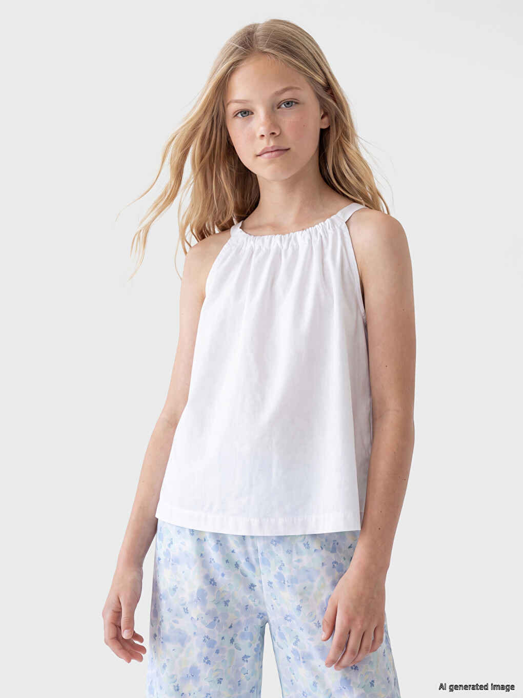 Nabrana Devojačka Bluza Sa Halter Kragnom