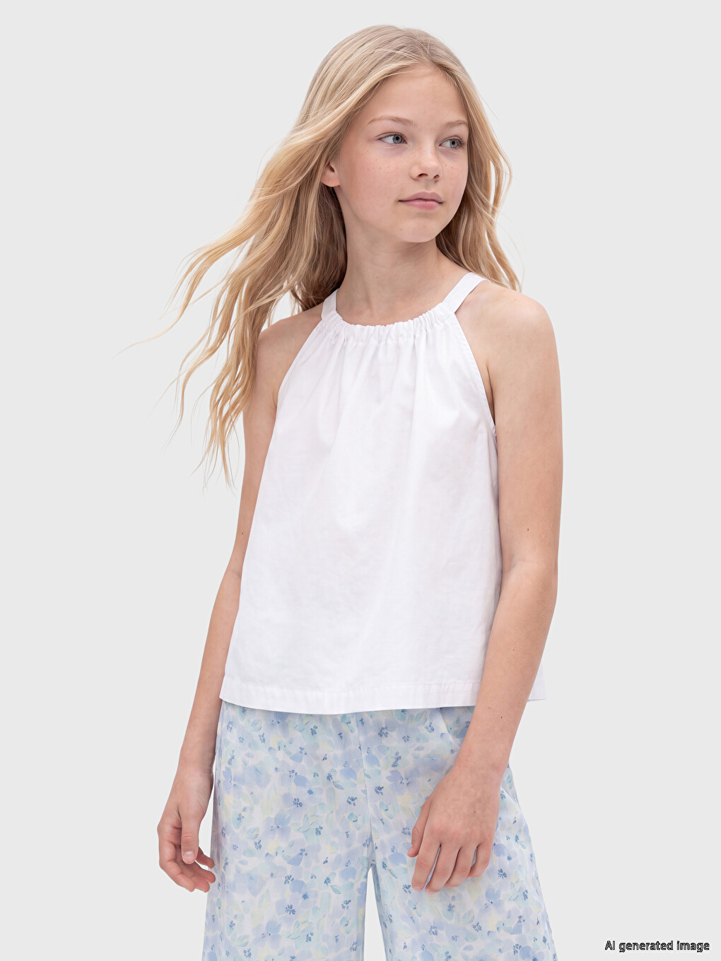 Nabrana Devojačka Bluza Sa Halter Kragnom-1