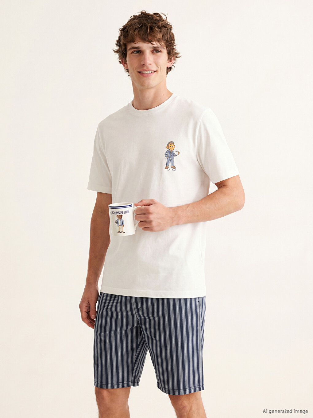 Lacivert Regular Fit Baskılı Erkek Şortlu Pijama Takımı-1