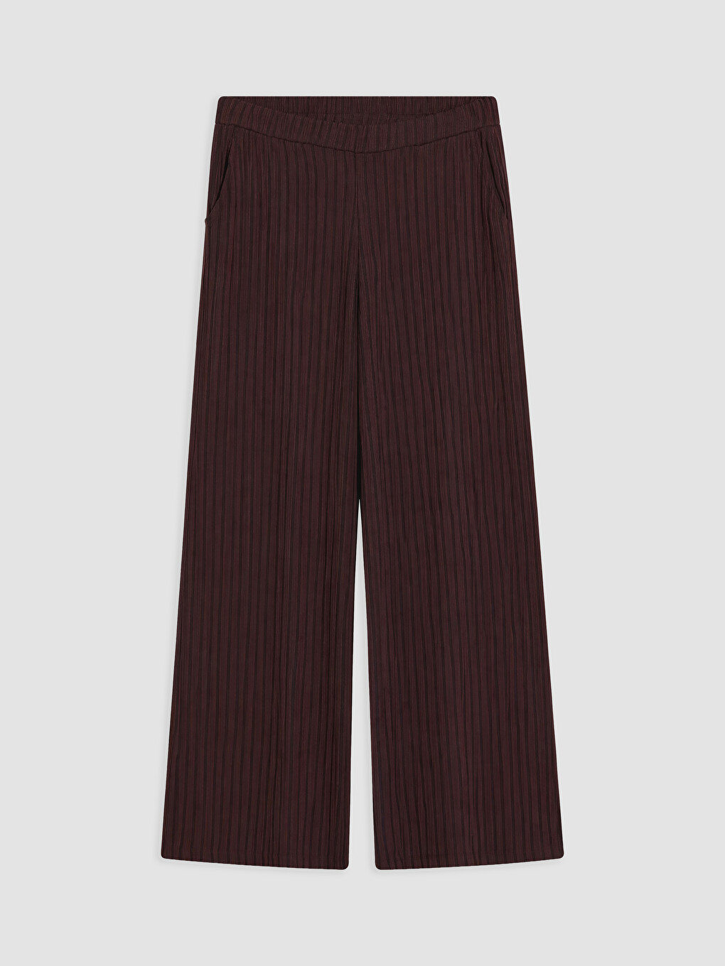 Bordo Beli Lastikli Çizgili Kadın Pantolon