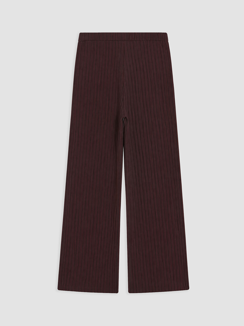 Bordo Beli Lastikli Çizgili Kadın Pantolon-1