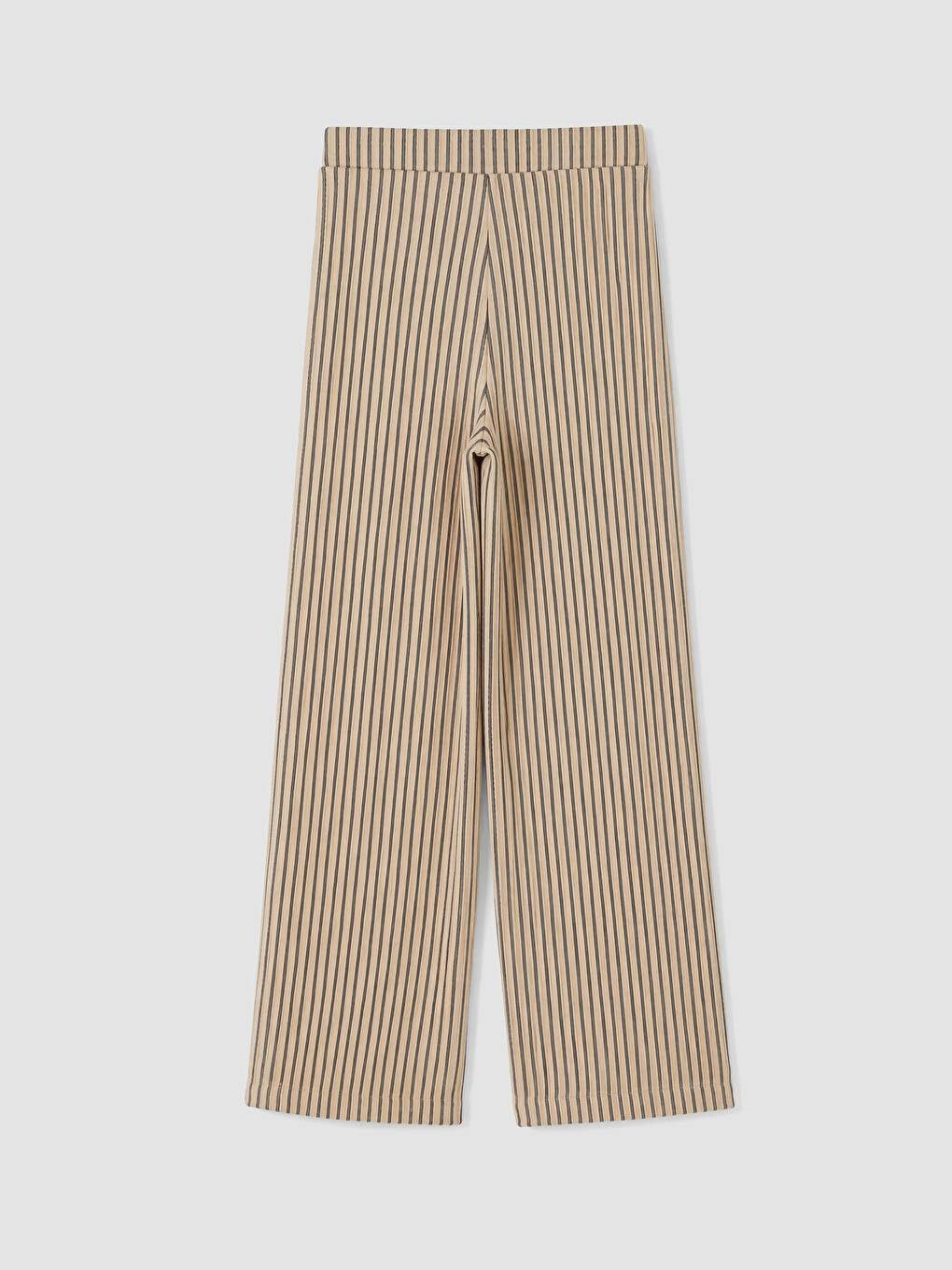 Ekru Beli Lastikli Çizgili Kadın Pantolon-1