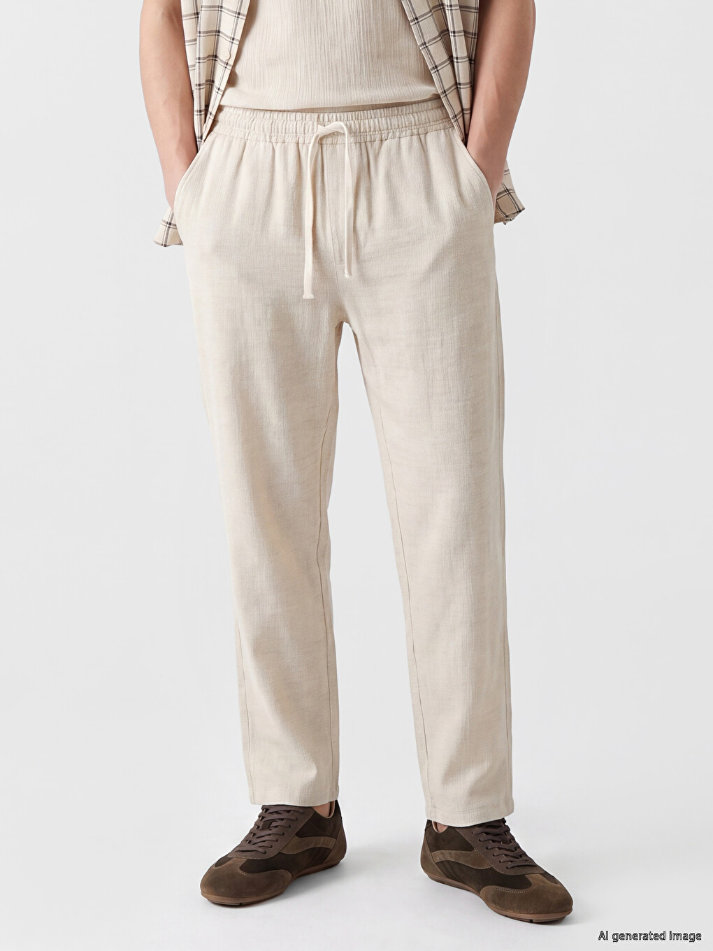 Bej Relax Fit Armürlü Erkek Pantolon