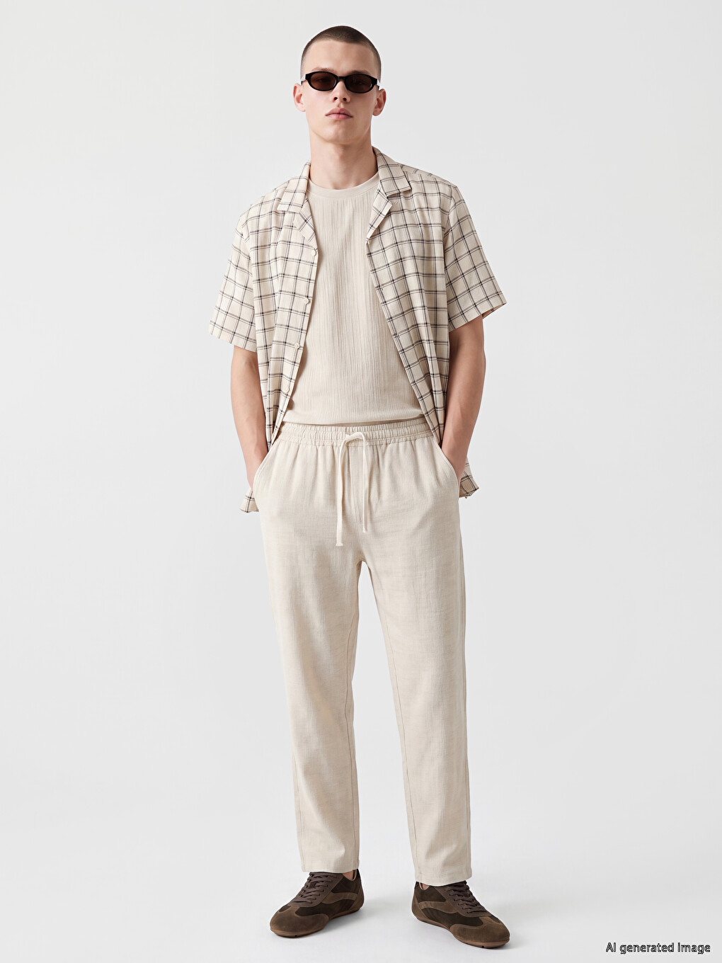 Bej Relax Fit Armürlü Erkek Pantolon-1