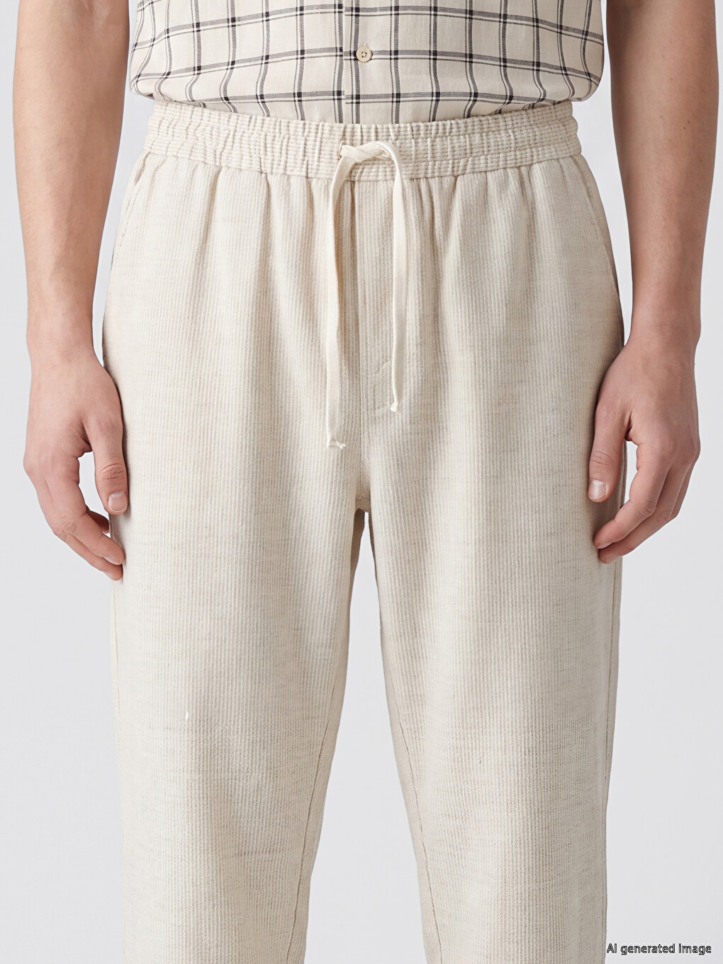 Bej Relax Fit Armürlü Erkek Pantolon-2