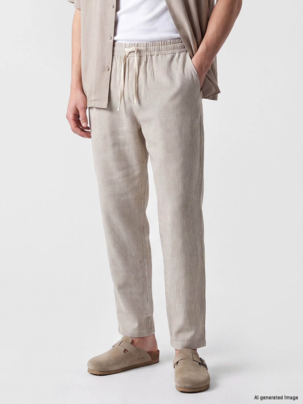 Kahverengi Relax Fit Armürlü Erkek Pantolon