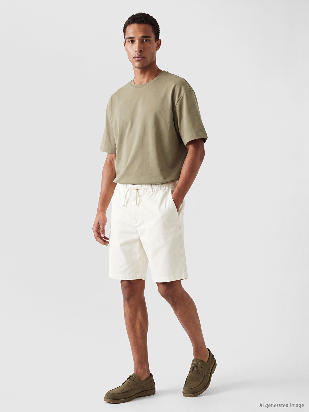 Ekru Regular Fit Gabardin Erkek Şort-1