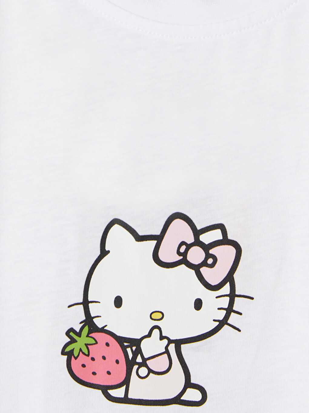 Beyaz Hello Kitty Baskılı %100 Pamuklu Kadın Tişört-2