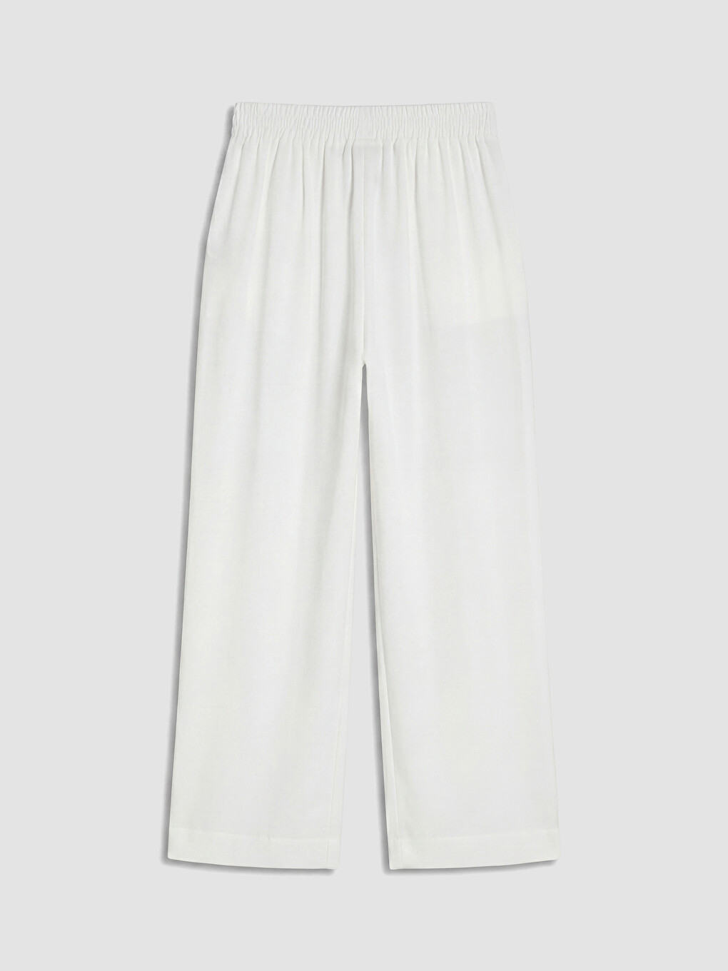 Beyaz Beli Lastikli Geniş Paça Kadın Pantolon-2