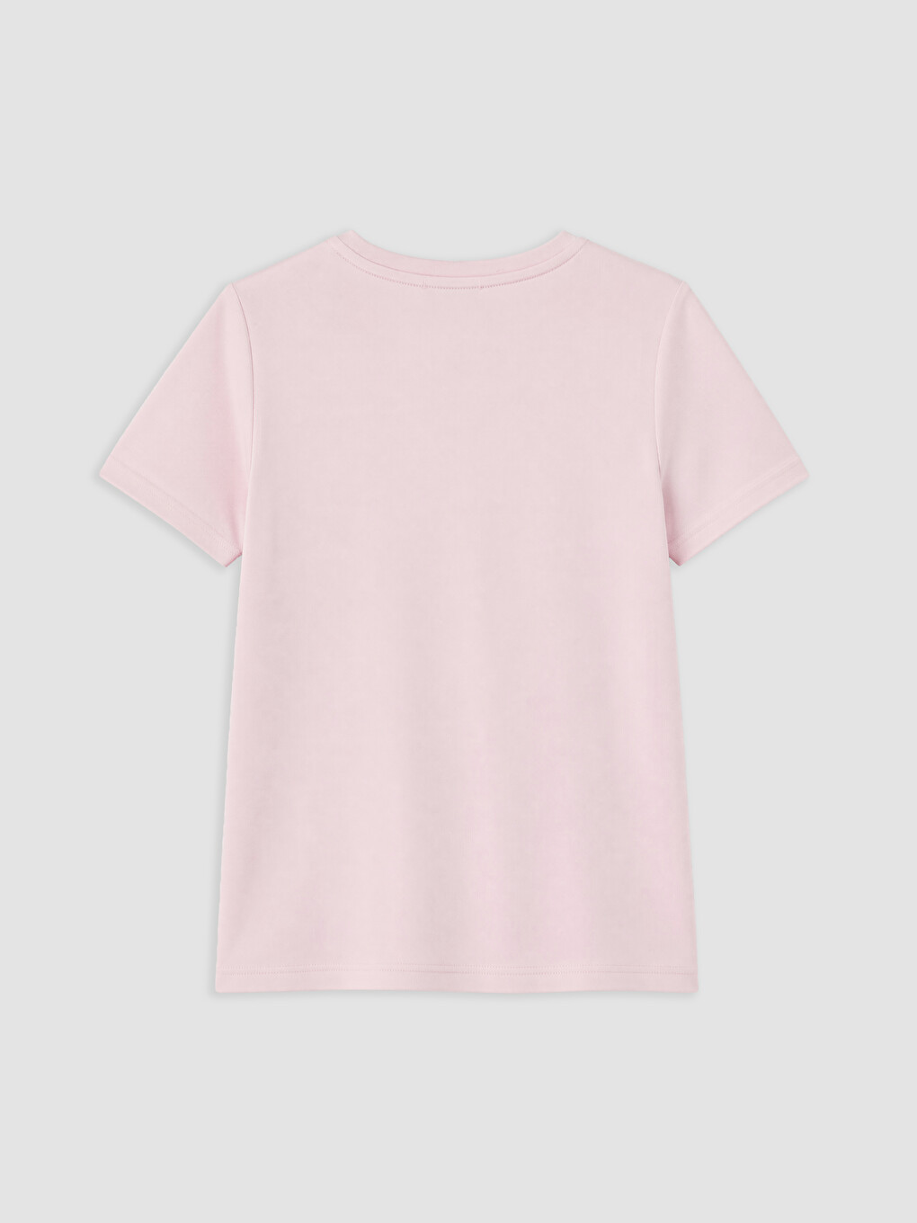Pembe Bisiklet Yaka Nakışlı Kadın Tişört-1
