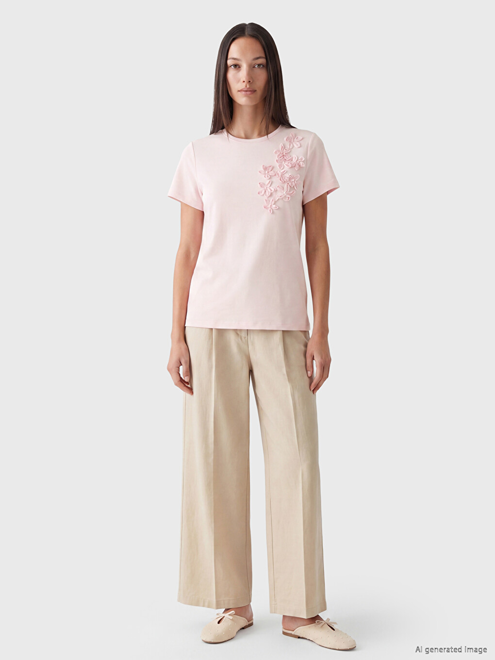 Crew Neck Embroidered Women's T-shirt-1