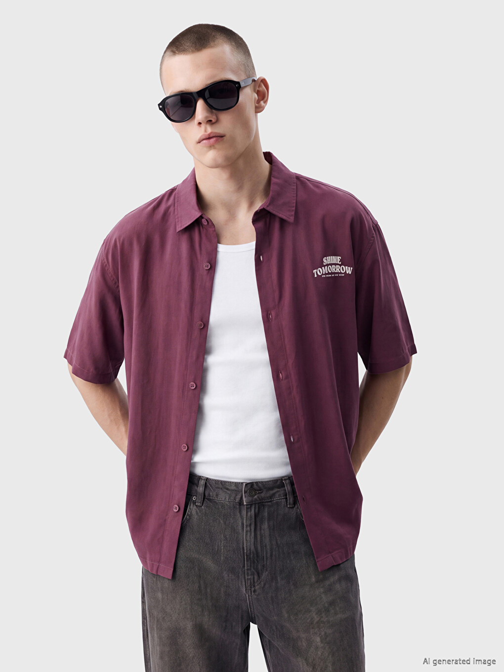 Pembe Relax Fit Baskılı Gabardin Erkek Gömlek