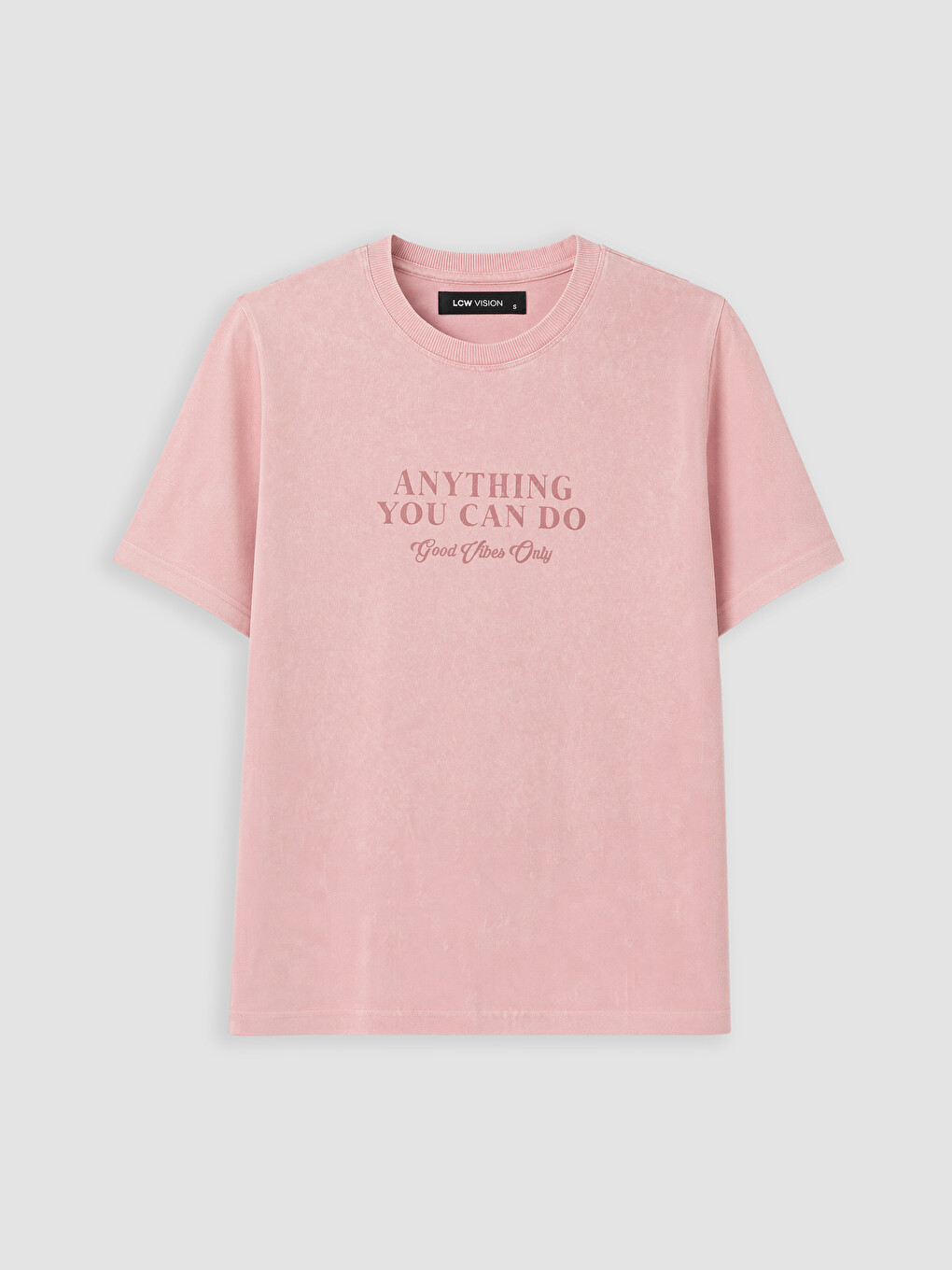 Pembe Baskılı %100 Pamuklu Kadın Tişört