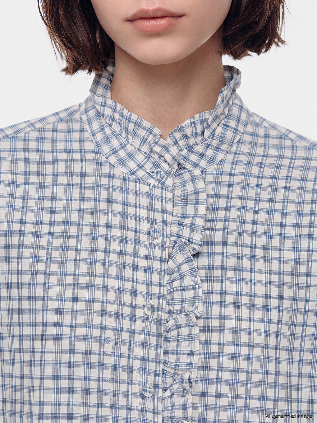 Grandad Collar Plaid Women's Shirt-2