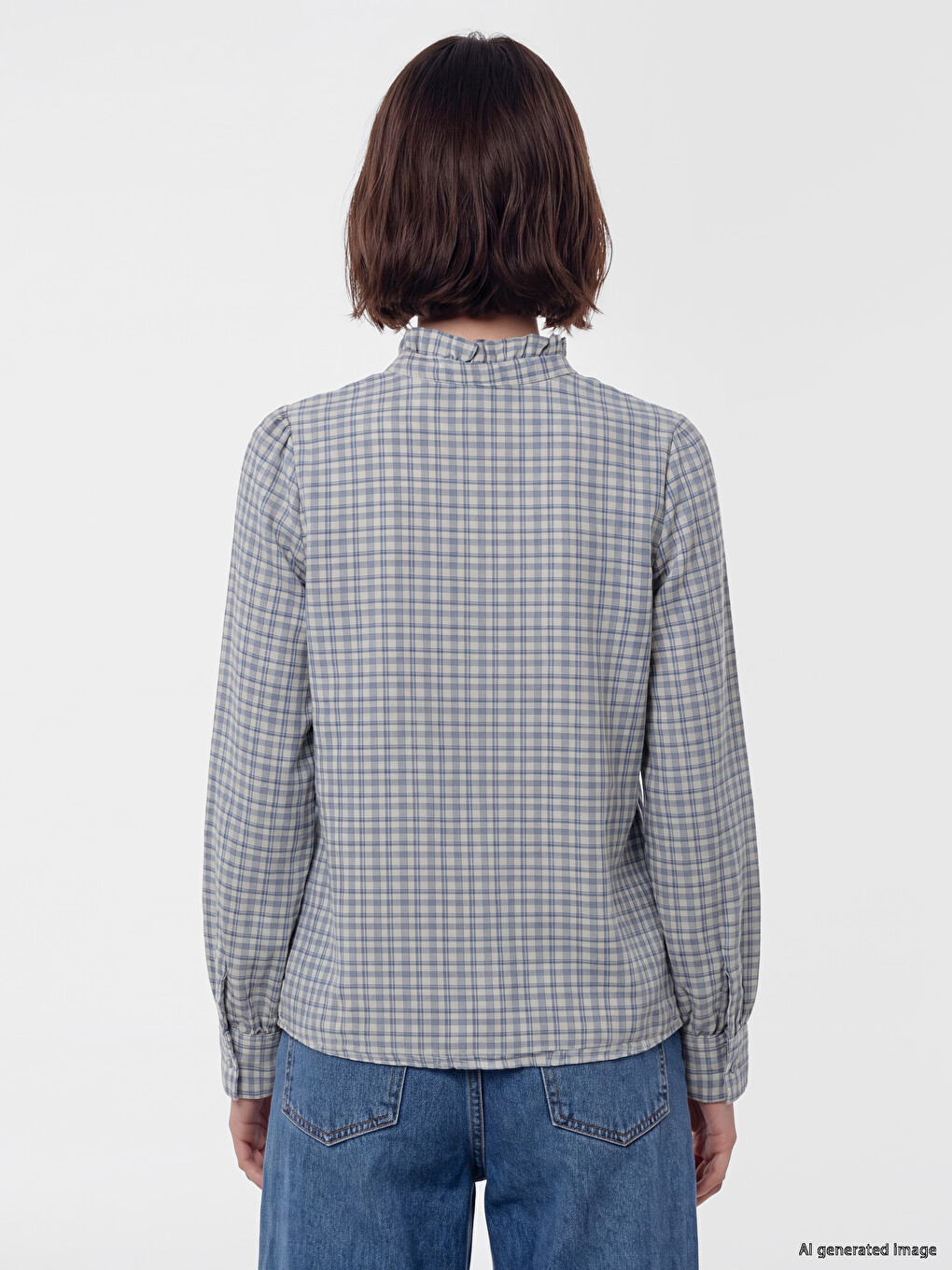 Grandad Collar Plaid Women's Shirt-3