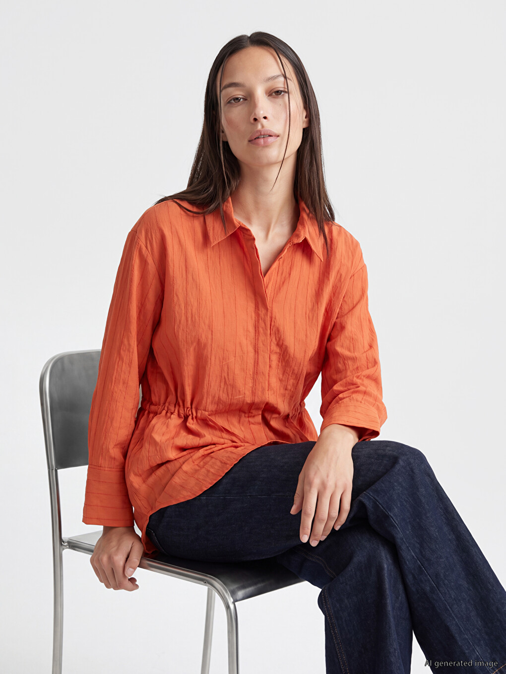 Waist Shirred Oversize Women's Shirt Tunic