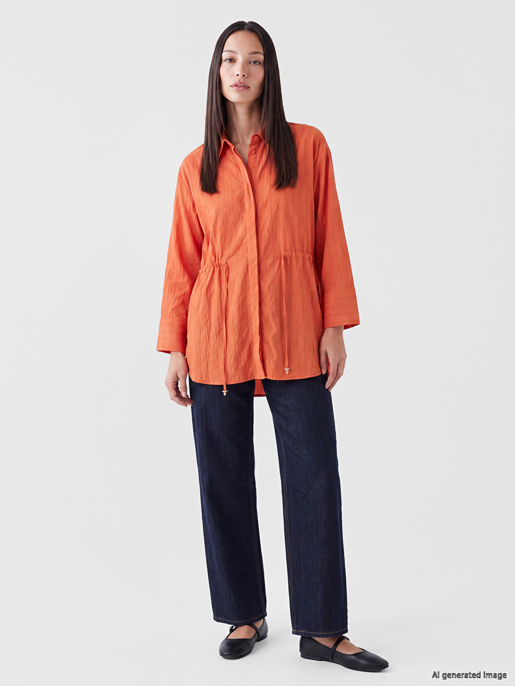 Waist Shirred Oversize Women's Shirt Tunic-1