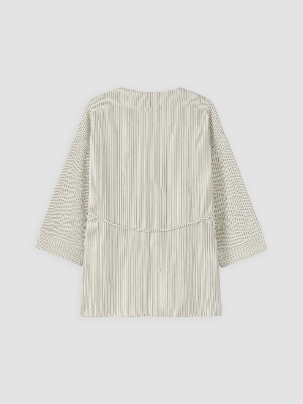 Bej Şal Yaka Çizgili Kuşaklı Kadın Kimono-1