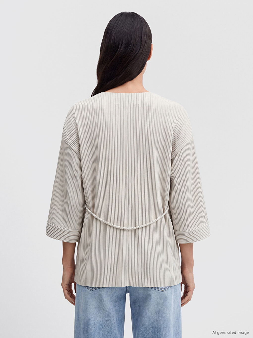Kimono De Femei Vărgat Cu Brâu Guler Șal-3