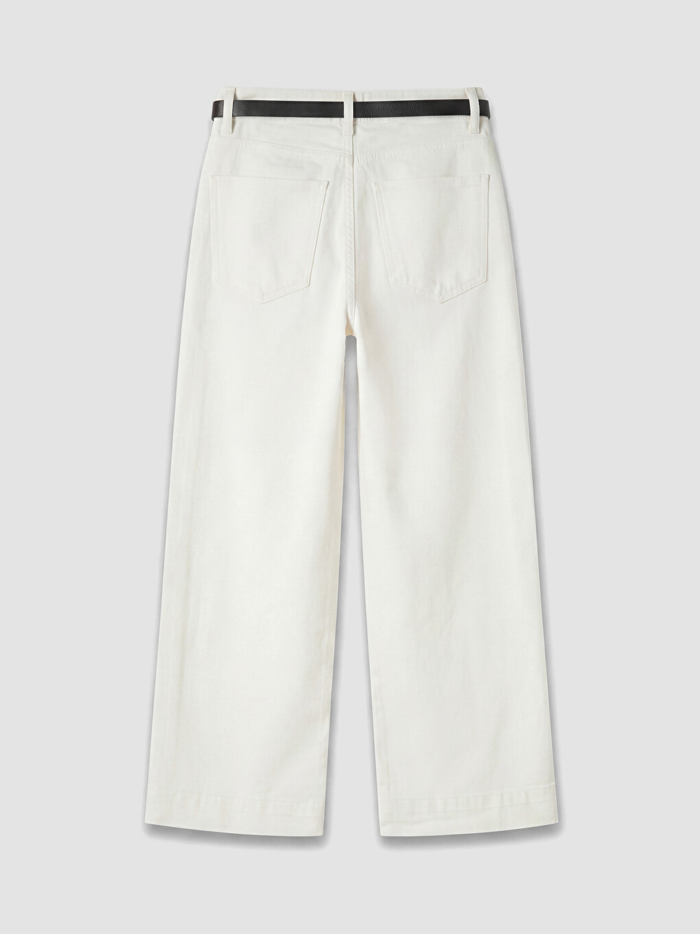 Beyaz Beli Kemerli Wideleg Kadın Jean Pantolon-2