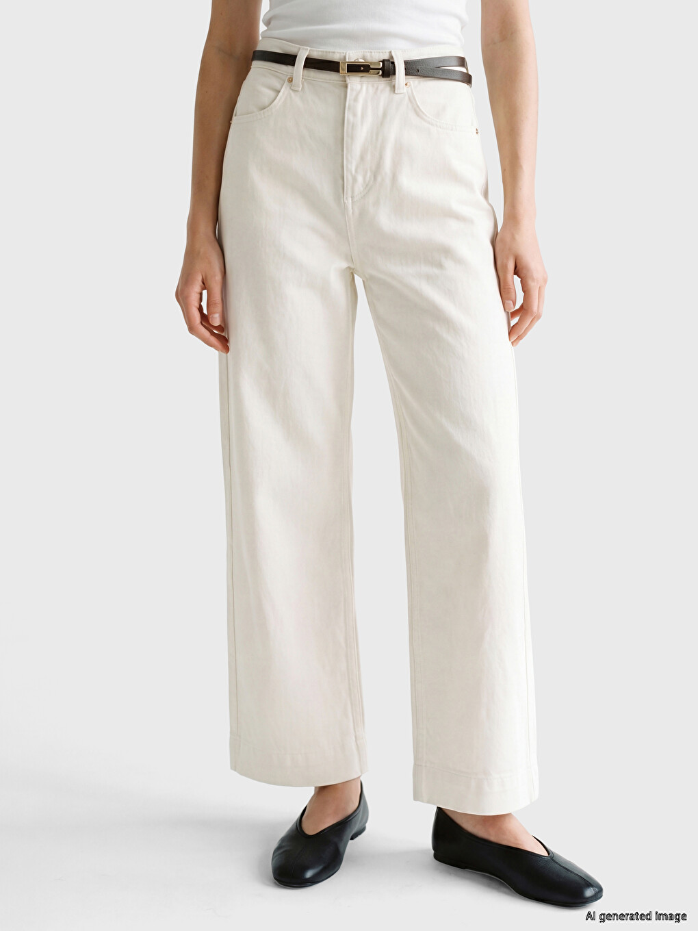 Belted Waist Wideleg Women's Jeans-1