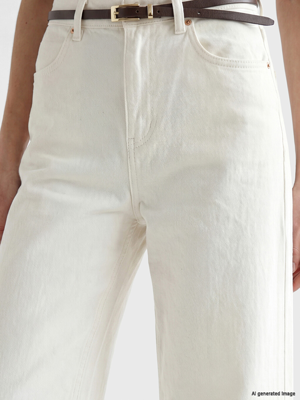 Belted Waist Wideleg Women's Jeans-2